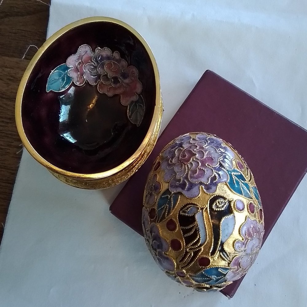 Cloisonné Egg Enamel ornament with Chinese design inside Egg Shell - 2 pieces